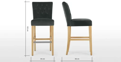 Taburete de bar Flynn – Terciopelo gris medianoche y abedul