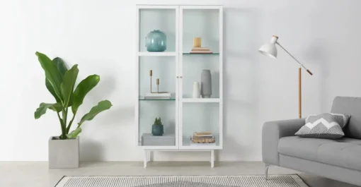 Vitrina de almacenamiento Marden – Blanco y cristal