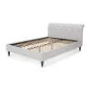 Cama Europea Linnell – Tejido Gris Nieve & Patas de Nogal