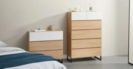 Cómoda Alta Hopkins – Efecto Roble y Blanco