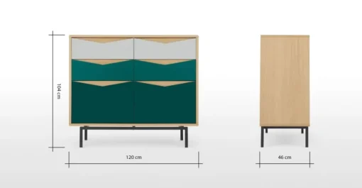 Cómoda Ancha Louis – Roble y Verde