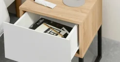 Conjunto de 2 mesitas de noche Hopkins – Efecto roble y blanco