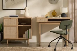 Escritorio Compacto Pavia – Natural Oak y Ratán