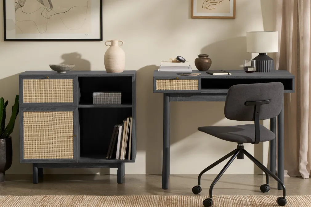 Escritorio Compacto Pavia – Black y Ratán