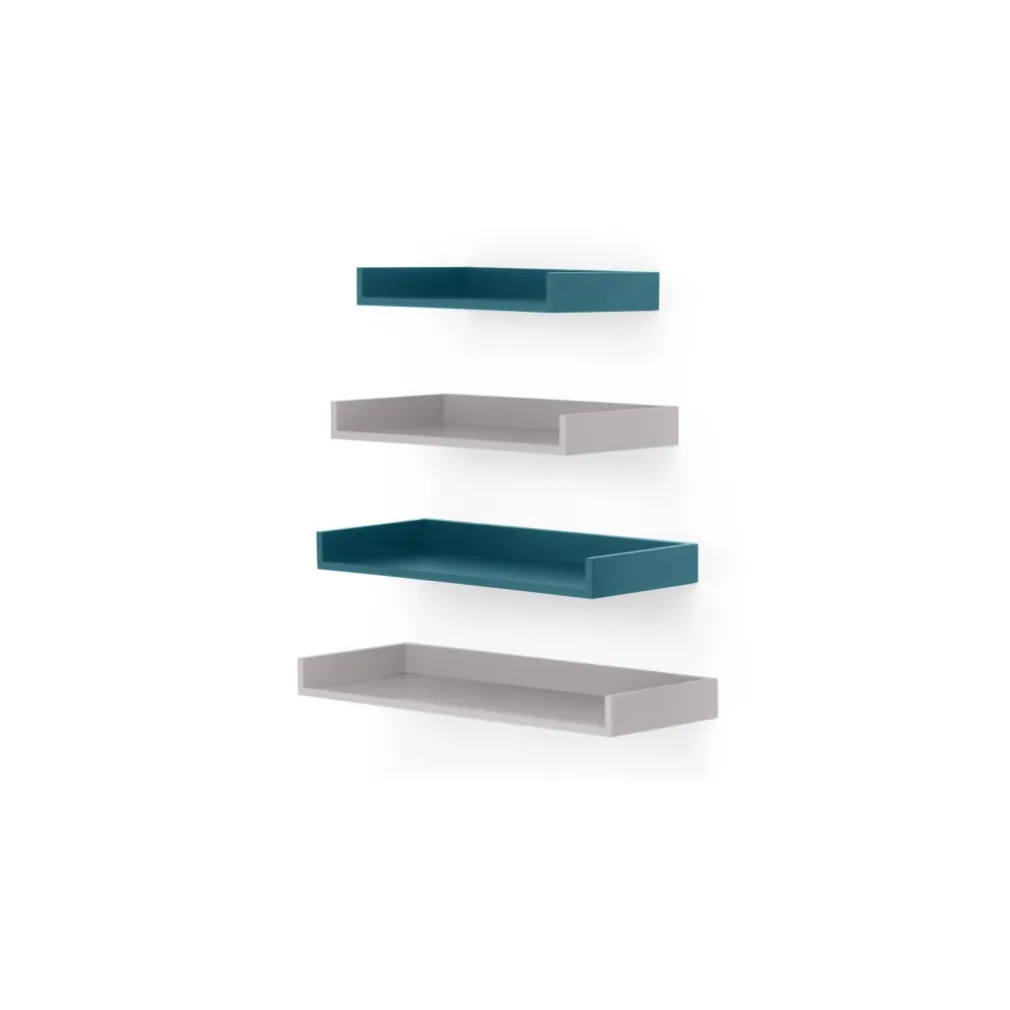 Juego de 4 estantes de pared Yumi – Gris y azul