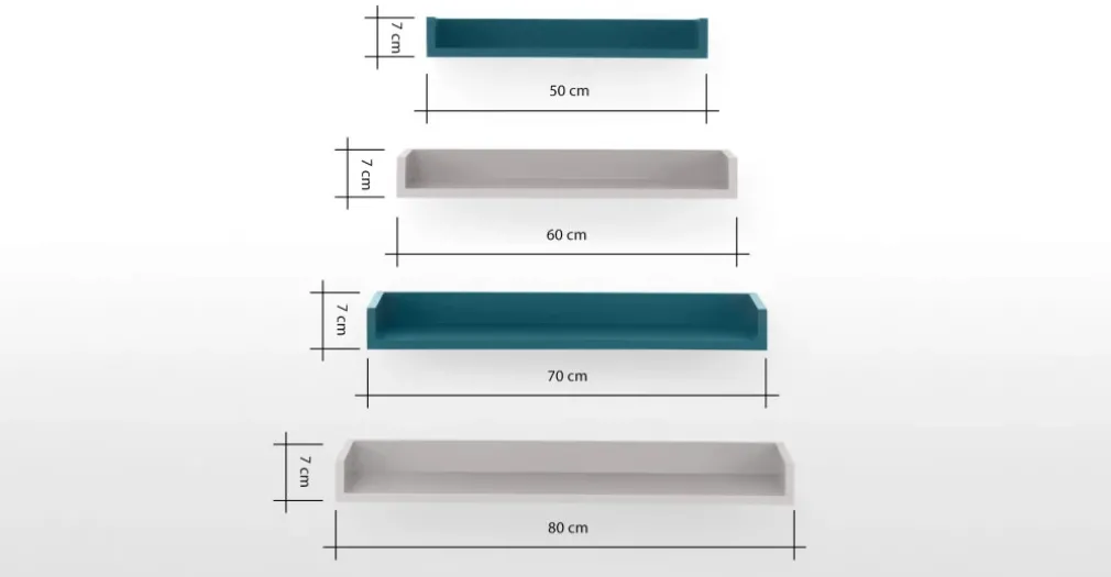 Juego de 4 estantes de pared Yumi – Gris y azul