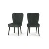 Juego de 2 sillas de comedor Charley – Terciopelo gris medianoche y negro