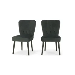 Juego de 2 sillas de comedor Charley – Terciopelo gris medianoche y negro