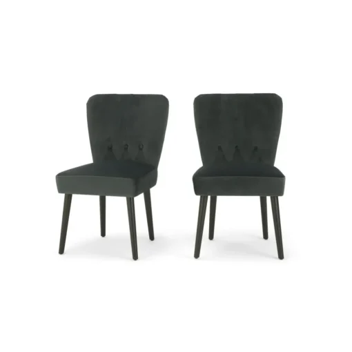 Juego de 2 sillas de comedor Charley – Terciopelo gris medianoche y negro
