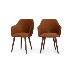 Juego de 2 sillas de comedor con reposabrazos Lule – Terciopelo naranja y nogal