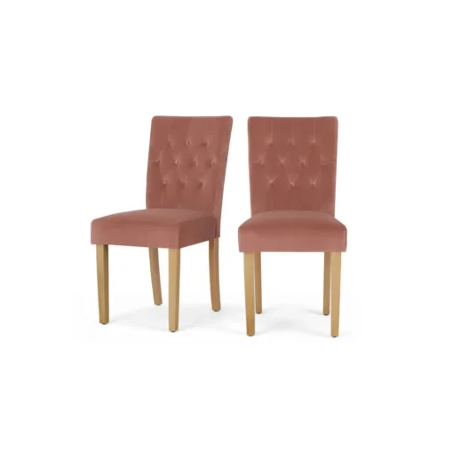 Juego de 2 sillas de comedor Flynn – Terciopelo rosa y abedul