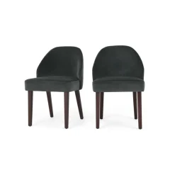 Juego de 2 sillas de comedor Alec – Terciopelo gris medianoche y patas de madera teñida