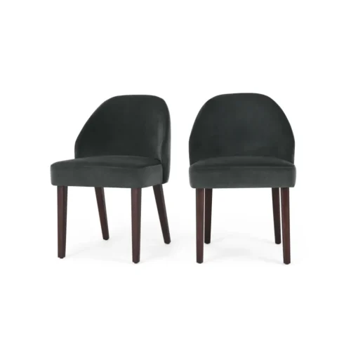 Juego de 2 sillas de comedor Alec – Terciopelo gris medianoche y patas de madera teñida