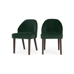 Juego de 2 sillas de comedor Alec – Terciopelo verde pino y patas de madera teñida