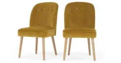 Juego de 2 sillas de comedor Margot – Terciopelo dorado vintage y madera clara