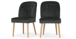 Juego de 2 sillas de comedor Margot – Terciopelo gris medianoche y madera clara
