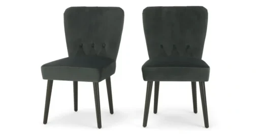Juego de 2 sillas de comedor Charley – Terciopelo gris medianoche y negro