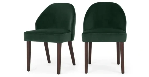 Juego de 2 sillas de comedor Alec – Terciopelo verde pino y patas de madera teñida