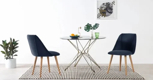 Juego de 2 sillas de comedor Lule – Terciopelo azul real y roble