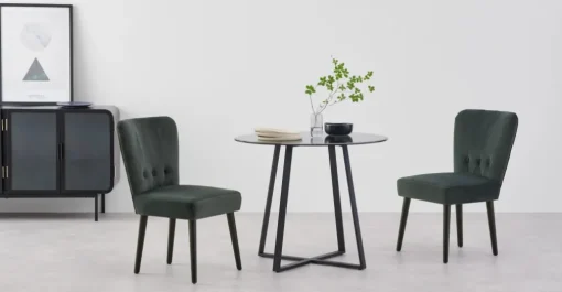 Juego de 2 sillas de comedor Charley – Terciopelo gris medianoche y negro