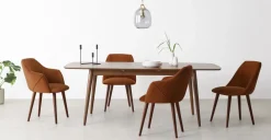 Juego de 2 sillas de comedor con reposabrazos Lule – Terciopelo naranja y nogal