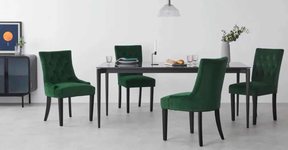 Juego de 2 sillas de comedor Flynn – Terciopelo verde pino y negro