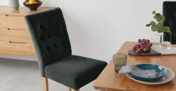 Juego de 2 sillas de comedor Flynn -Terciopelo gris medianoche y abedul