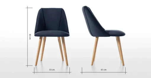 Juego de 2 sillas de comedor Lule – Terciopelo azul real y roble