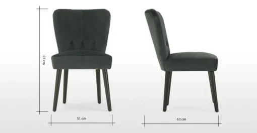 Juego de 2 sillas de comedor Charley – Terciopelo gris medianoche y negro