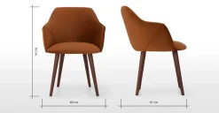 Juego de 2 sillas de comedor con reposabrazos Lule – Terciopelo naranja y nogal