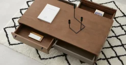 Mesa de Centro con Almacenaje Campton – Roble oscuro y gris