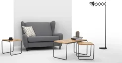 Mesa de Centro y Juego de 2 Mesas Auxiliares Hill – Fresno y gris