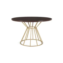 Mesa de Comedor Redonda Khalida – Madera de Mango Oscura y Metal