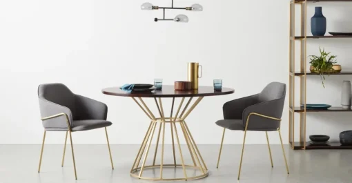 Mesa de Comedor Redonda Khalida – Madera de Mango Oscura y Metal
