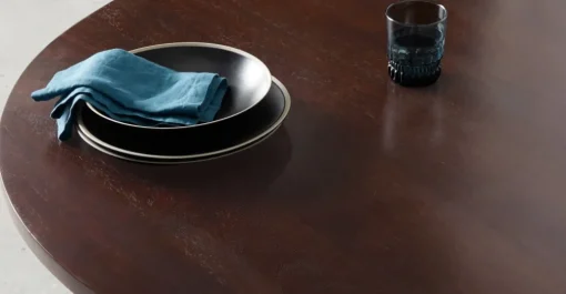Mesa de Comedor Redonda Khalida – Madera de Mango Oscura y Metal