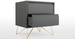 Mesa de Noche Elona – Gris Carbón y Acero Inoxidable