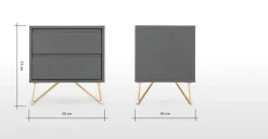 Mesa de Noche Elona – Gris Carbón y Acero Inoxidable