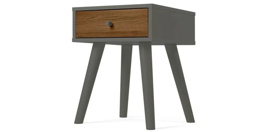 Mesa de noche Larsen – Nogal y acabado gris