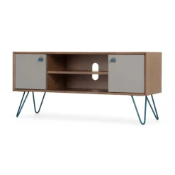 Mueble multimedia ancho Dotty – Roble oscuro y gris