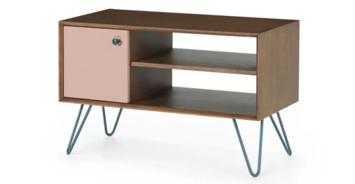 Mueble multimedia Dotty – Roble oscuro y rosa