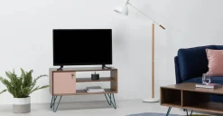 Mueble multimedia Dotty – Roble oscuro y rosa