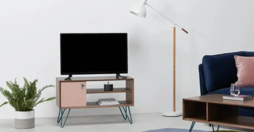 Mueble multimedia Dotty – Roble oscuro y rosa