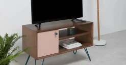 Mueble multimedia Dotty – Roble oscuro y rosa