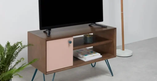 Mueble multimedia Dotty – Roble oscuro y rosa