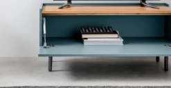 Mueble multimedia Mino – Roble y azul cerceta