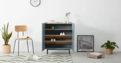 Mueble para recibidor Mino – Roble y azul