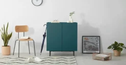 Mueble para recibidor Mino – Azul cerceta y roble