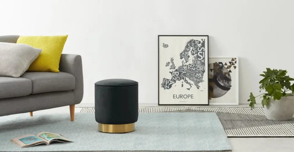 Puf con Base de Acero Inoxidable Hetherington – Gris Medianoche