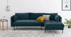 Sofá Esquinero con Chaise Longue a la Derecha Harlow – Azul Oceano