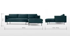 Sofá Esquinero con Chaise Longue a la Derecha Harlow – Azul Oceano